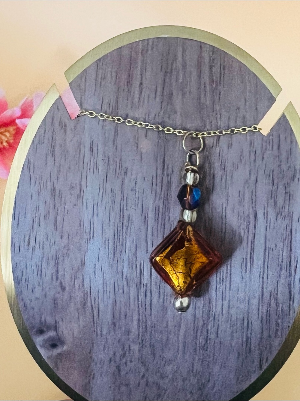 Handmade Amber Glass Pendant Necklace - Women Jewelry